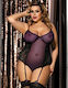 Plus Plus Size Sexy Κορμάκι με Διαφάνεια & Ζαρτιέρες Μωβ