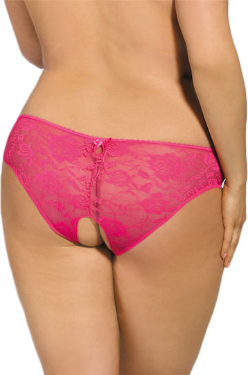Floral Lace Strappy Open Crotch Panty Γυναικείο Sexy Slip Αυτοκινήτου Ροζ