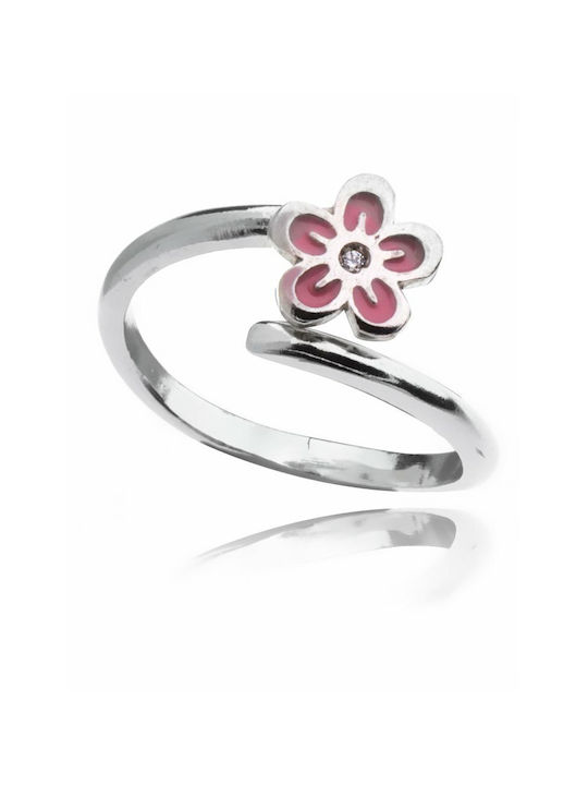 Silver Opening Kids Ring with Design Flowers KIDS016