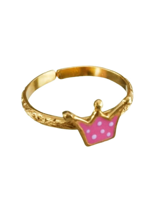 Gold Plated Silver Opening Kids Ring with Design Crown ΔΤ199