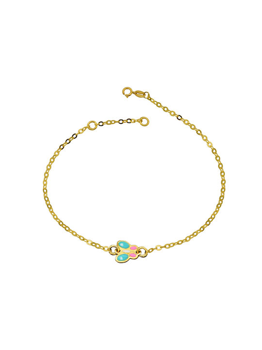 Kids Gold Chain Bracelet 9K with Butterfly for Girl