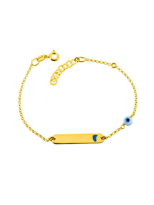 Kids Gold Plated Silver ID Bracelet with Evil Eye for Boy