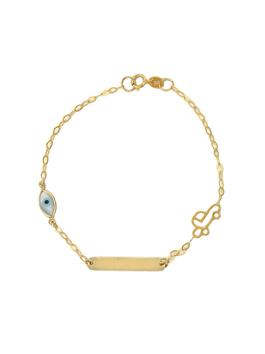 Kids Bracelet ID from Gold 9K with Evil Eye