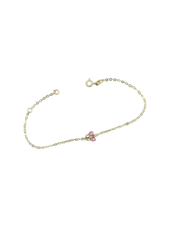 Kids Gold Chain Bracelet 9K with Butterfly for Girl