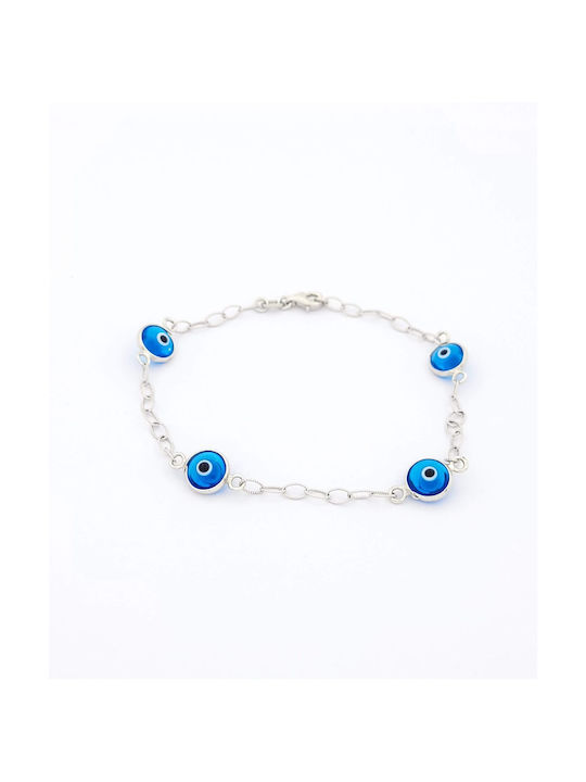 Kirkikosmima Kids White Gold Chain Bracelet 14K with Evil Eye for Girl