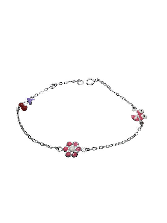 Kids White Gold Chain Bracelet 9K with Flower for Girl