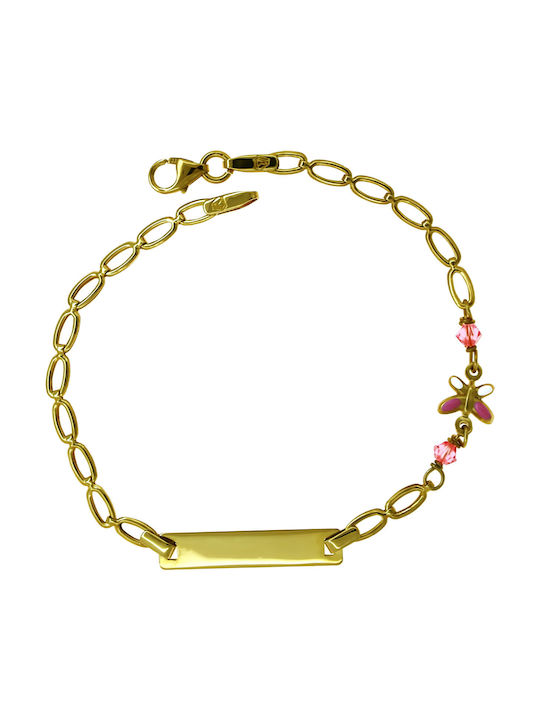 Kids Gold ID Bracelet 9K with Butterfly for Girl