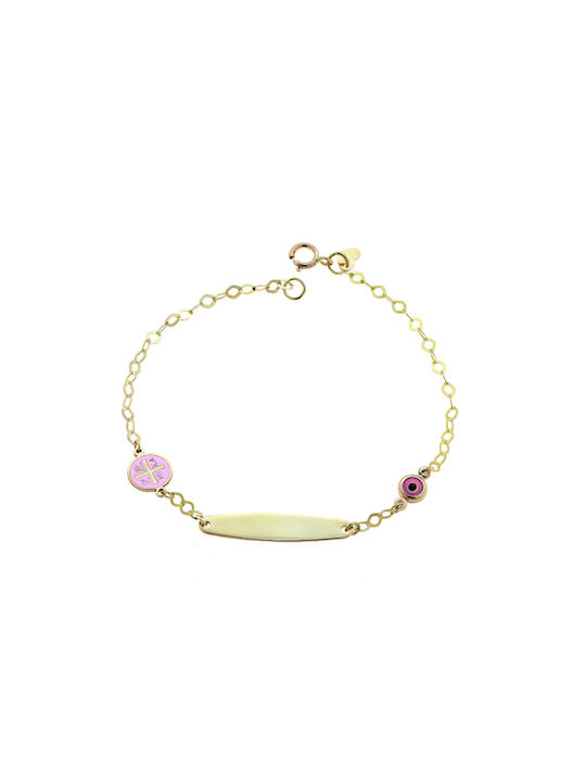 Kids Bracelet ID from Gold 9K with Evil Eye & Heart