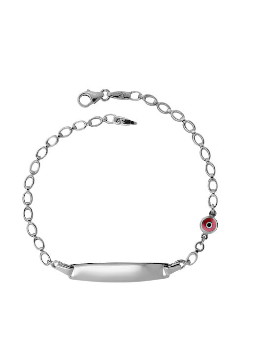 Kids White Gold ID Bracelet 9K with Evil Eye for Girl