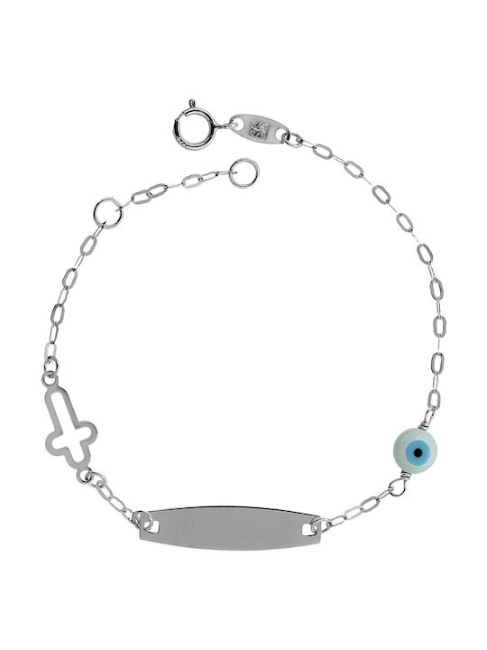 Kids Bracelet ID from White Gold 9K with Evil Eye