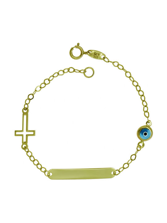 Kids Bracelet ID from Gold 9K with Evil Eye & Σταυρό