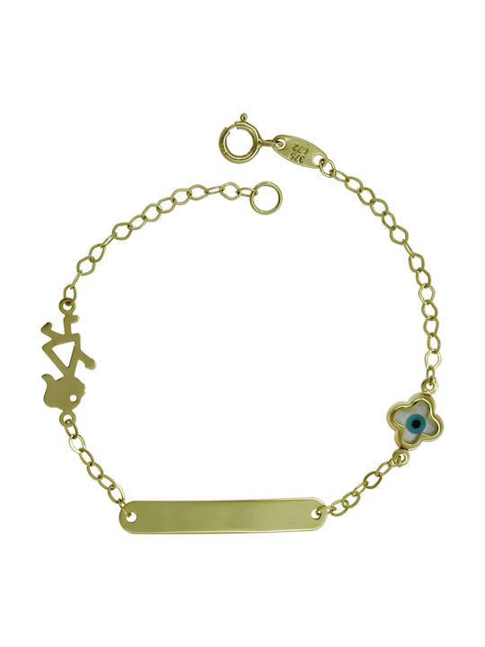 Kids Gold ID Bracelet 9K with Evil Eye for Girl