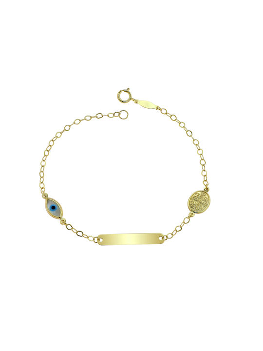 Kids Gold ID Bracelet 9K with Evil Eye for Girl