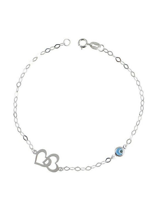 Kids White Gold Chain Bracelet 9K with Evil Eye for Girl