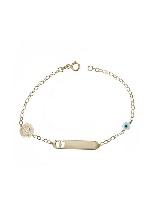 Kids Bracelet ID from Gold 9K with Evil Eye