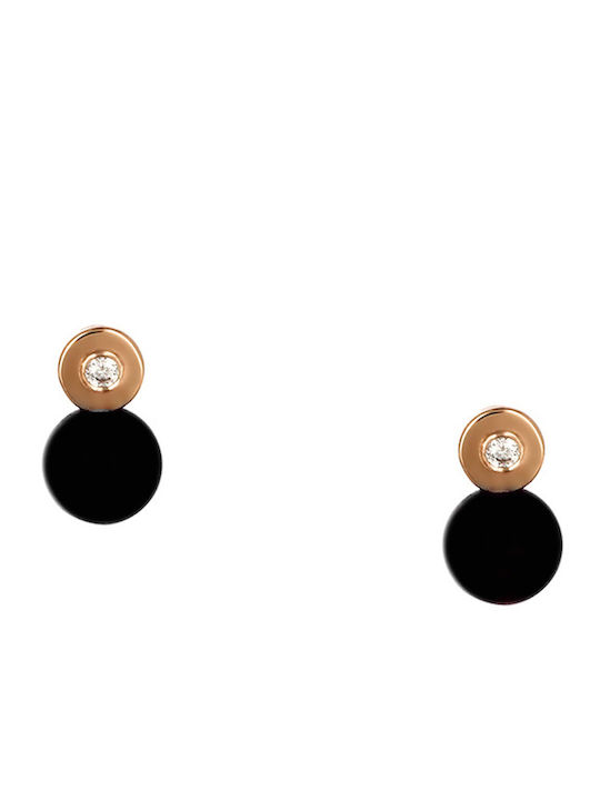 Cercei pentru copii Studs cu pietre din Aur 9K Pink Gold-Black-White