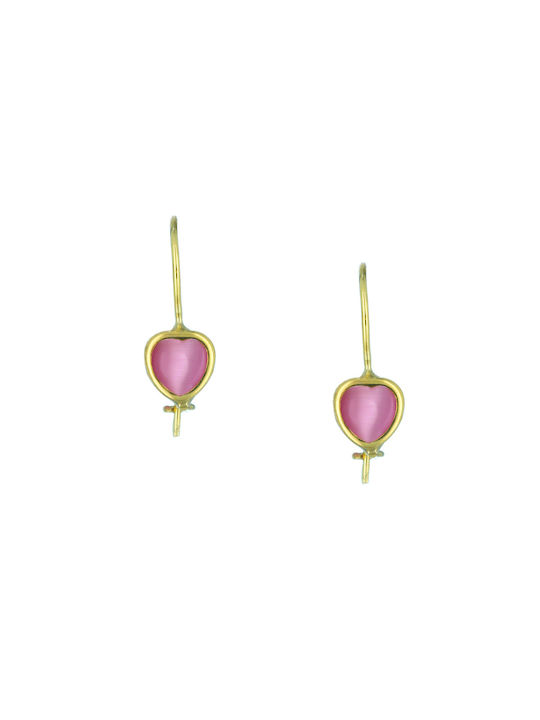 Cercei pentru copii Studs Inima din Aur 9K Yellow Gold-Pink