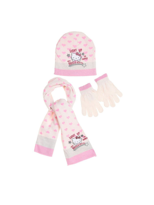 Kids Beanie Set with Scarf & Gloves Knitted Cream / Ivory