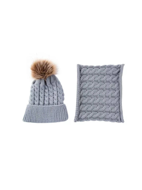 Kids Beanie Set with Scarf Knitted Gray