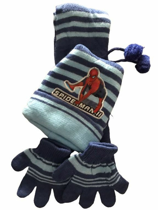 Kids Beanie Set with Scarf & Gloves Knitted Light Blue