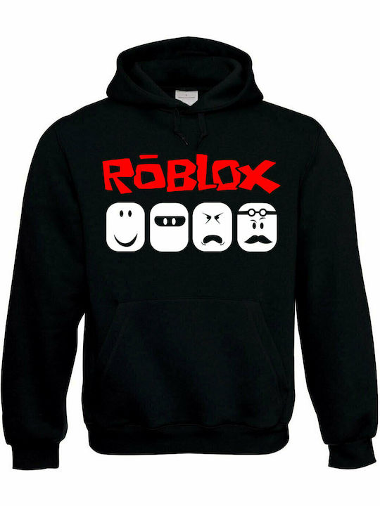 Детски Суичър с Качулка Черен Roblox Faces