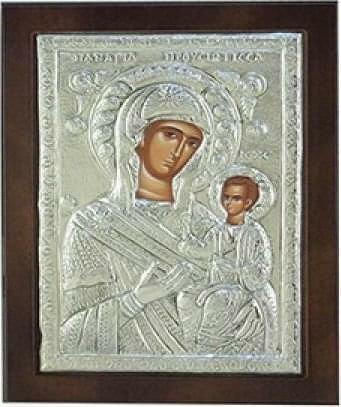 Silver Virgin Mary Holding the Infant Icon 18x23cm