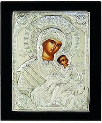 Икона Богородица с Младенеца Сребърна 18x23см