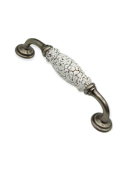 Antik Handgriff Möbelgriff aus Zamak & Metallisch & Porzellan in Silber Farbe 150mm (Zentrenabstand 128mm) 4679-KRAK 1Stück