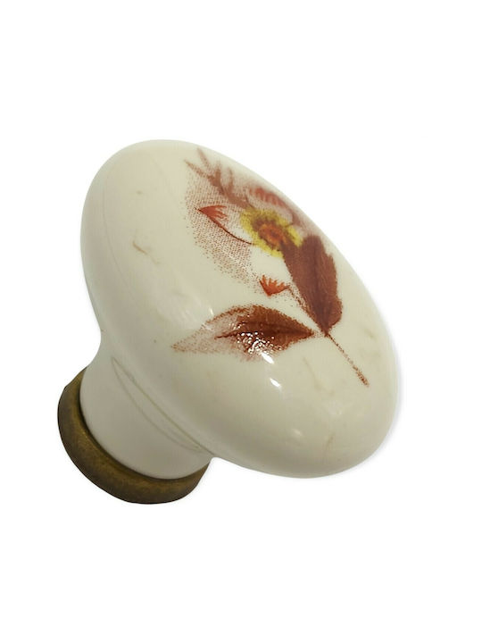 Premier Antik Knopf Möbelgriff aus Zamak & Metallisch & Porzellan in Beige Farbe 10939-000-ARG1 1Stück