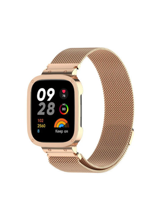 Frame Λουράκι Ανοξείδωτο Ατσάλι Ροζ Χρυσό (Redmi Watch 3)