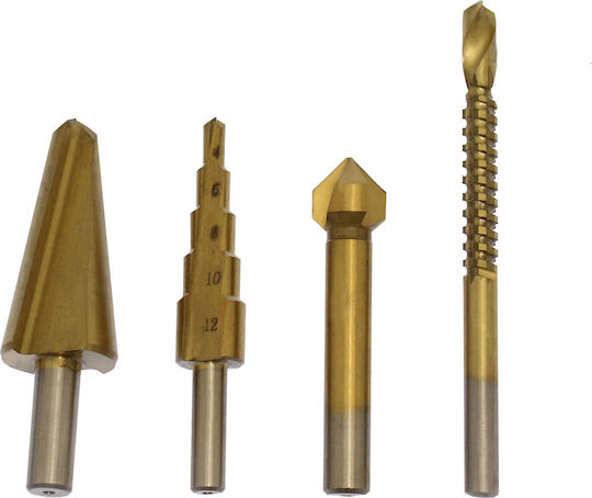 Set 4 Burghie Conice HSS cu Tija Cilindrică pentru Metal και Lemn