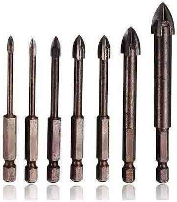 Set of 7 Four-Cut Drills Carbide with Hexagonal Shank for Masonry