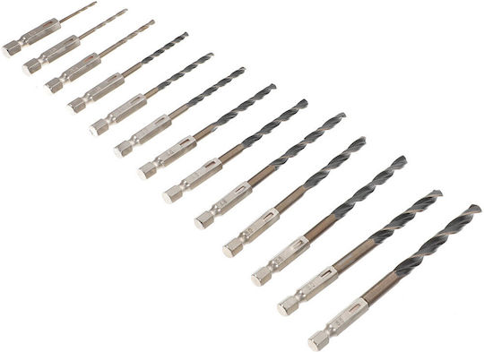 Set of 13 Drills Titanium with Hexagonal Shank for Metal