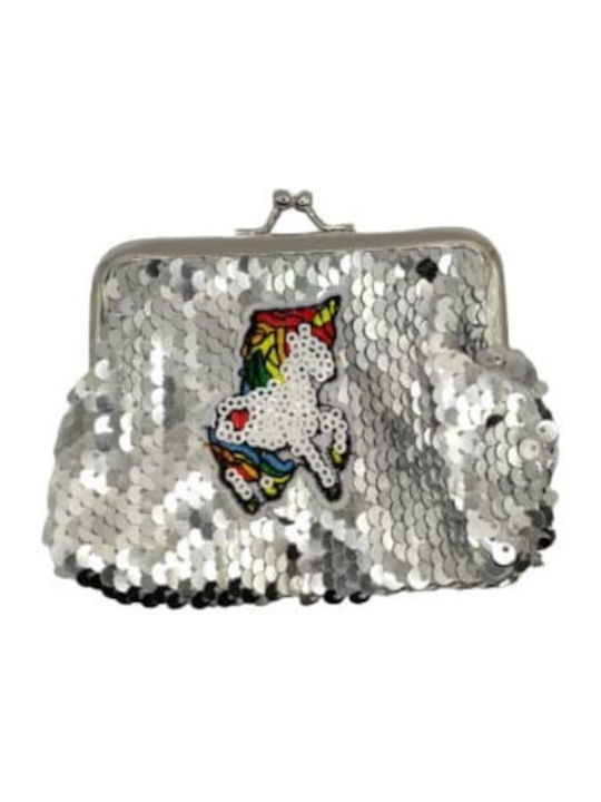 Fabric Coins Wallet for Girls with Clasp Silver 4488-K