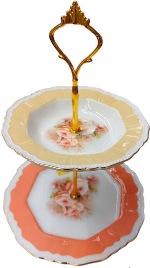 Porzellan Etagere 2 Etagen Mehrfarbig Ø19.14xH28cm 1Stück