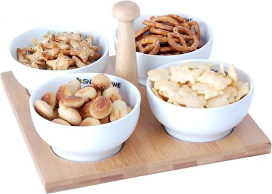 Porcelain Dessert Divided Serving Tray with 4 Slots White Ø9cm 19.5x19.5cm 5pcs