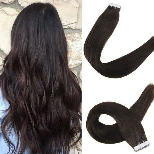 Remy Hair Sticker Extension with Natural Hair Remy in Dark Chestnut Color 2 55cm No 2 4pcs