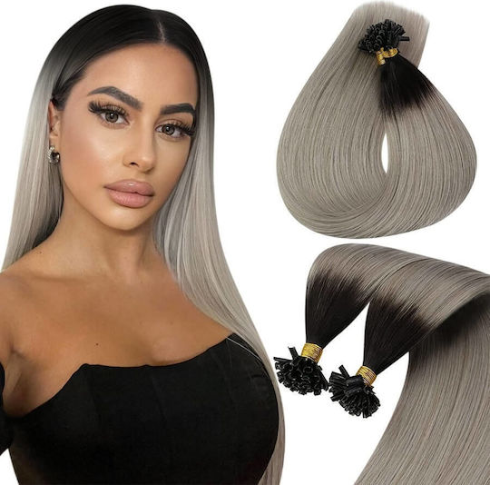Remy Hair Extension Κερατίνης με Φυσική Τρίχα Ρεμί σε Σκούρο Μαύρο Χρώμα 1/Silver 55cm