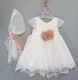 Carousel White Baptism Clothing Set with Hair Accessories , Cardigan & Dress made of Lace 3pcs