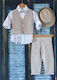 Mak Boys Linen Baptism Suit with Vest Gray