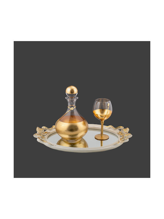Σετ Καράφα Γάμου με Ποτήρι Κρασιού από Γυαλί σε Χρυσό Χρώμα 2τμχ