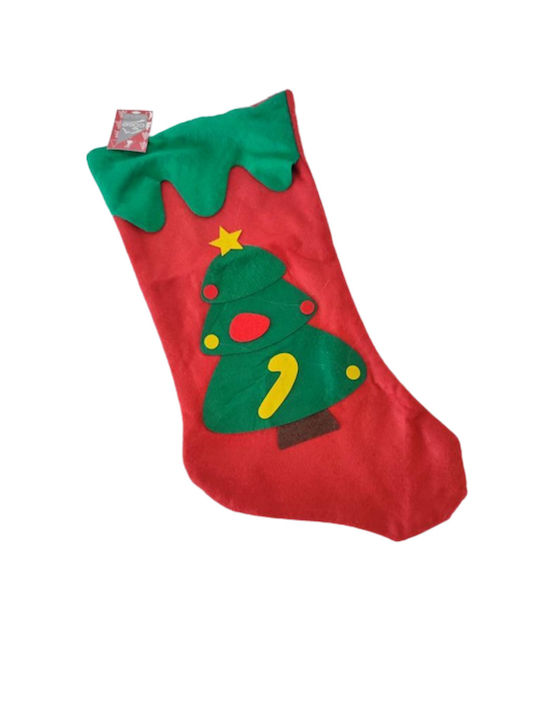 Șosetă Decorativă de Crăciun cu Βrad mic L40xl30cm. Roșie