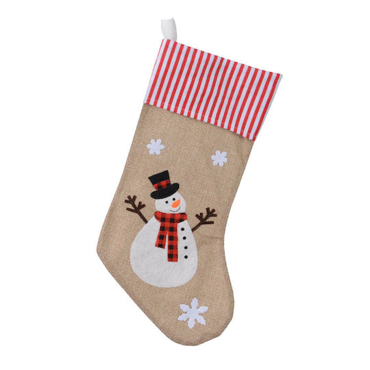 Christmas Decorative Fabric Beige Socks with Snowmen L25xW25xH46cm