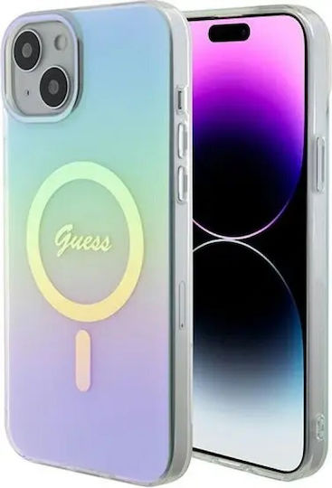 Guess Iml Iridescent Magsafe Umschlag Rückseite Kunststoff Türkis (iPhone 15 Plus / 16 Plus)