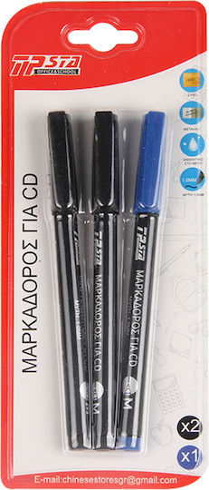 Tpster Μαρκαδόροι για CD/DVD Blue (#0000FF) Black (#000000) 1mm Σετ 3τμχ
