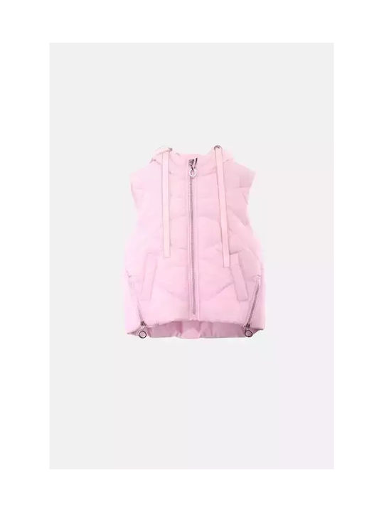 Joyce Kids Fur Coat Sleeveless with Hood Pink