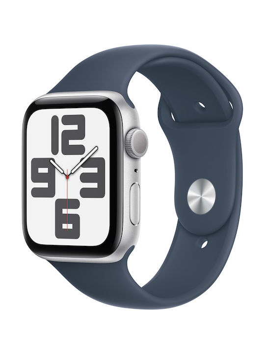 Apple Watch SE 2023 Aluminium 44mm Waterproof with Heart Rate Monitor (Silver with Storm Blue Sport Band)