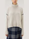 Women's Long Sleeve Woolen Sweater Beige Turtleneck