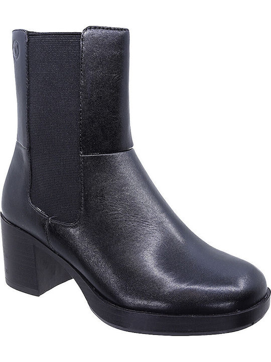 Leather Women's Ankle Boots with Medium Heel Black