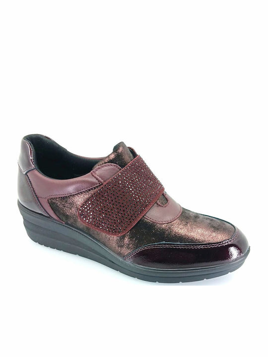 Leather Women's Ankle Boots Platform Burgundy